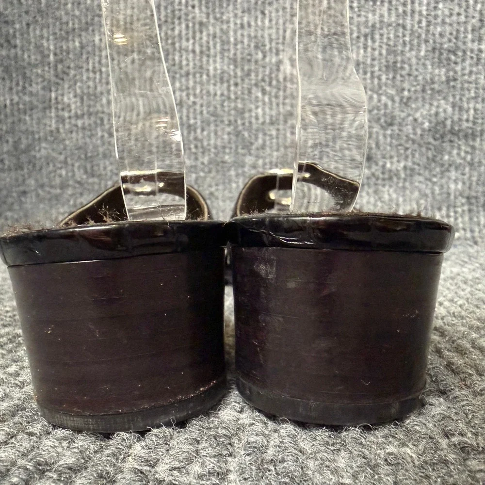 Vintage Brighton Lady Slide Sandals Womens 9 M Black Croc Leather Italy Ornate